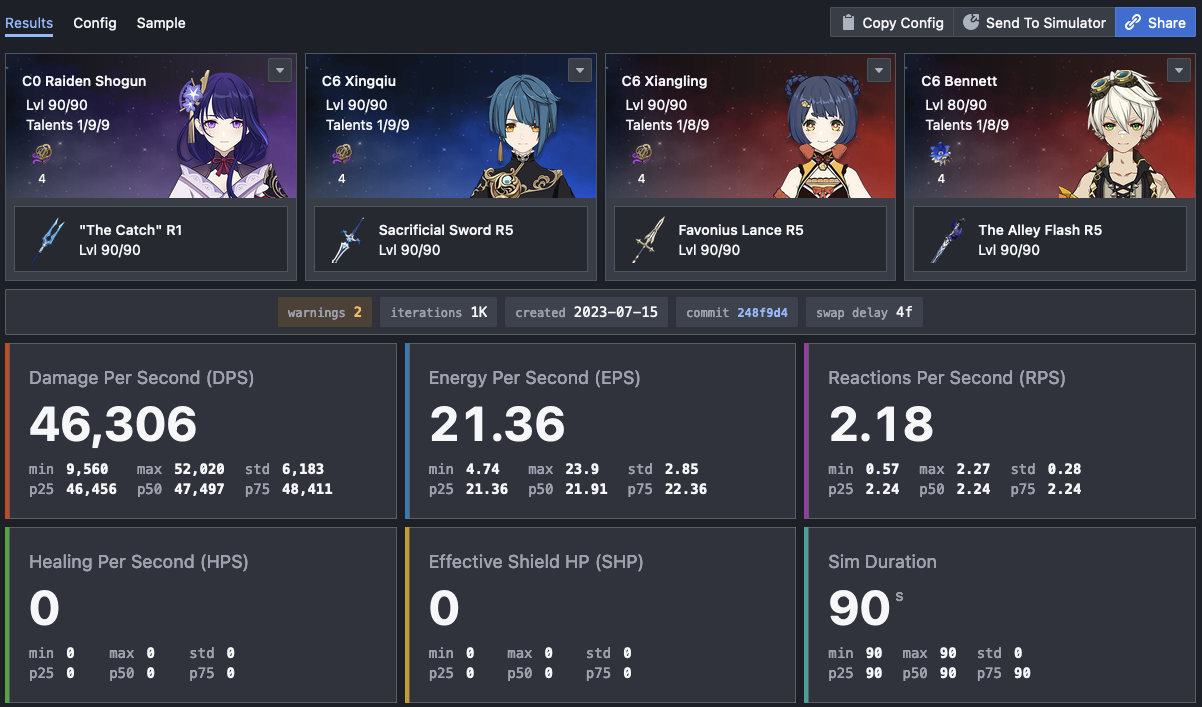 Updated team card after picking data