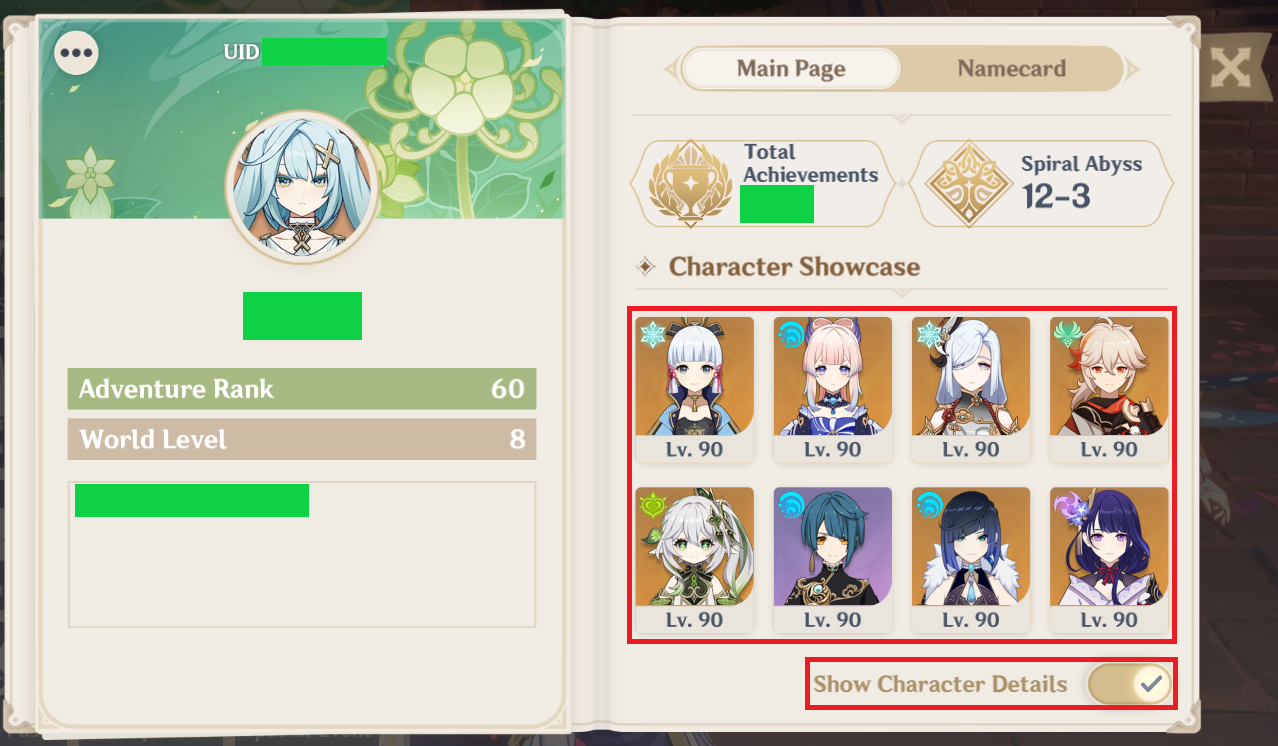 Choose public showcase characters
